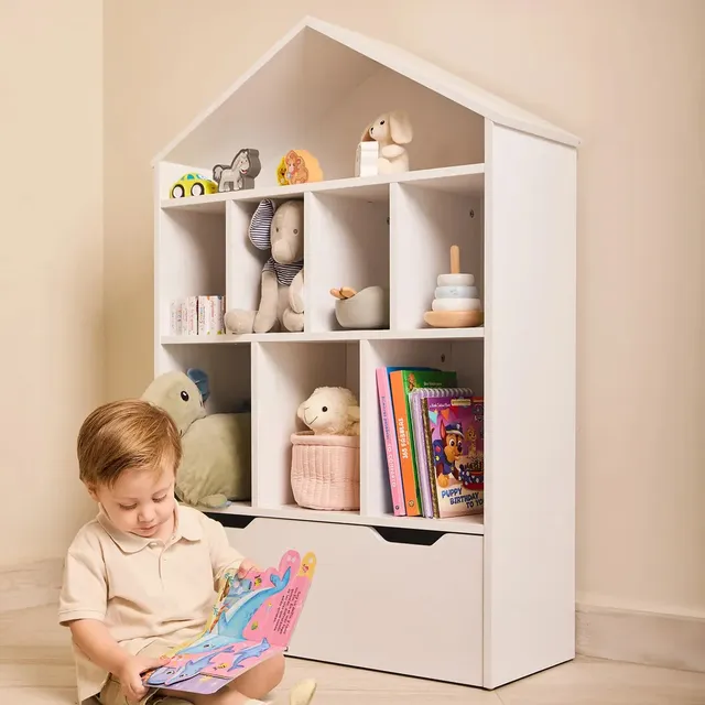 Biblioteca Estanteria Infantil Simil Madera Relan Saga Color Blanco 113cm X 74cm X 30cm Con 3 Estantes