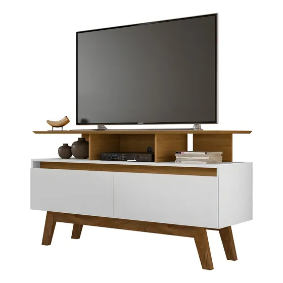 Rack Bancada para Tv Até 50'' 2 Portas Bechara Rubi 1.2 Cinamomo Branco