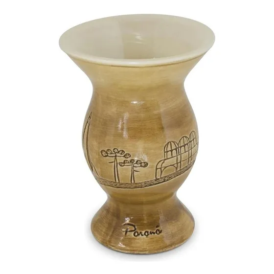 Cuia Paraná Baixo Relevo 350ml Cerâmica Ceraflame Cor Marrom