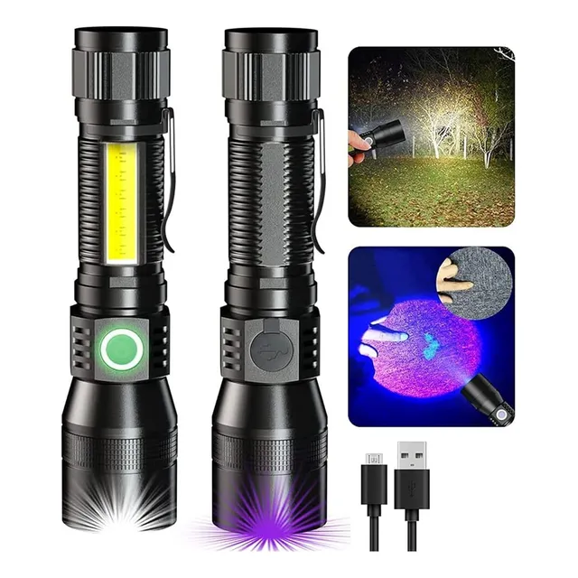 Linterna Recargable Con Luz Led Uv Con Ultravioleta 7 En 1