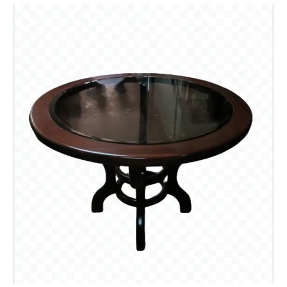 Mesa Redonda De  Caoba Con Vidrio Para 6 Sillas. 78cm Alto