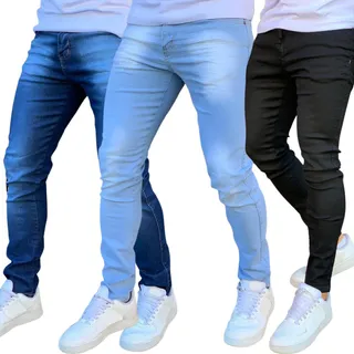 Kit 3 Calça Jeans Skinny Masculina Com Lycra Estica Muito Nf Kit 3 Calça Jeans Skinny Masculina Com Lycra Estica Muito Nf