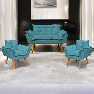 Kit Namoradeira Alice + 2 Poltronasdecorativas Para Sala Recepção Consultório Escritório Suede Azul Turquesa Kit Namoradeira Alice + 2 Poltronasdecorativas Para Sala Recepção Consultório Escritório Suede Azul Turquesa