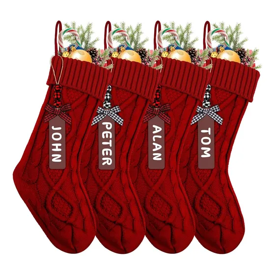 Calcetines Navideños Personalizados De Lana Rojo 45cm