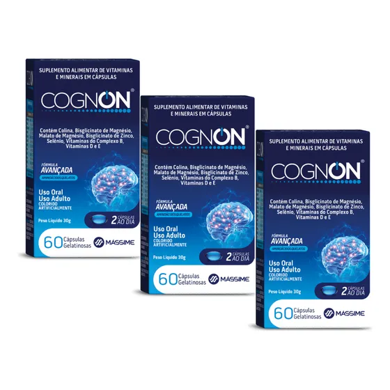 3x Cognon 60cp - Vitamina P/ Concentração E Memória = Cogmax