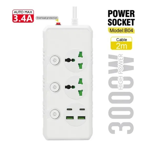 Regleta Multi-toma 2 Usb 2 Tipo C 3000w B04