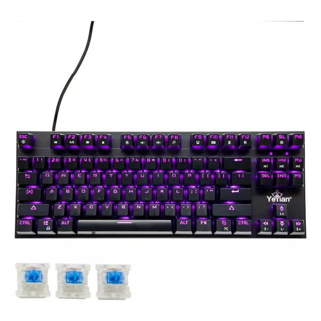 Teclado Mecanico Yeyian, Español, Swtich Blue, 87 Teclas Anti-Ghosting, Con 13 Efectos Iluminación RGB, Ergonómico, Resistente Al polvo y Derrames, N-Key Rollover, Para PC, Mac,Ps5 Outemu Blue YAT1804
