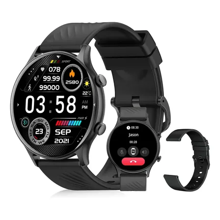 Smartwatch PEJE ZW04 Tela Touch HD 1.39" IP68 À Prova d'Água 2 Pulseiras Bluetooth Chamadas 123+ Modos Esportivos Masculino e Feminino para Android iOS