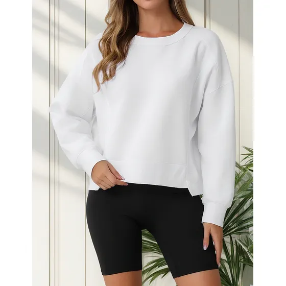 Sudadera Oversize Mujer Camiseta Corta Acanalada De Polar