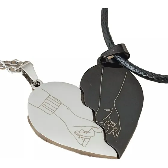 Collar Doble Compartir Corazon Mano Acero Novios