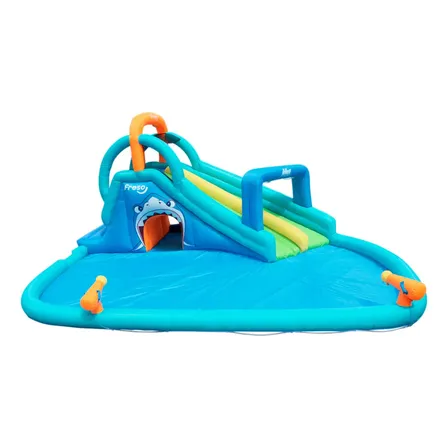 Escorregador Inflável Shark Attack Com Tobogã E Piscina Playground Infantil Parque Aquático Freso Para Crianças De 3 A 10 Anos Azul 220v
