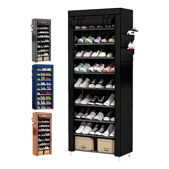 Zapatera 9 Niveles Armable Multiusos Antipolvo Organizador C Color Negro