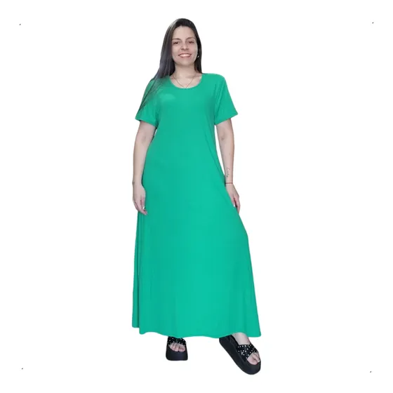 Maxi Vestido Largo Mujer Amplio Manga Corta Talle Grande 