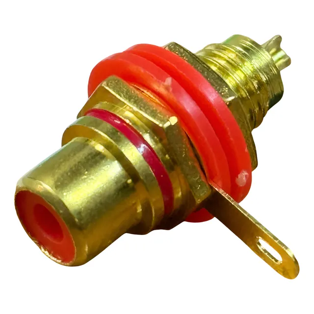 Ficha Rca Hembra Chasis Dorada Negro Y Rojo X 10 U