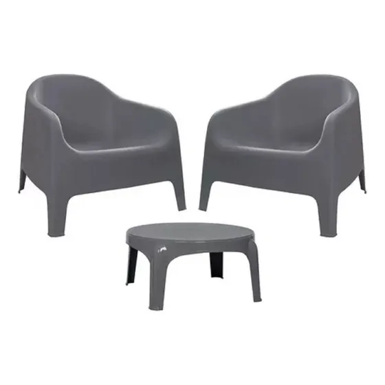 2 Sillones De Jardín Exterior Plástico Skarpo + Mesa Ratona