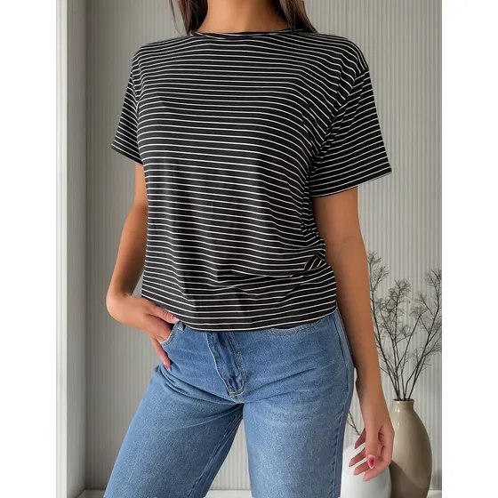 Remera Mujer Modal Basica Rayada Manga Corta