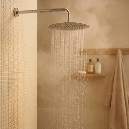 Chuveiro Slim Ducha Redondo 20x20 Inox Cromado Via Flix Alta Pressão Banheiro Articulável Chuva Luxo Premium Metal Prateado Antiferrugem Compatível Gás Solar Piscina Área Externa Resort Hotelaria Inox