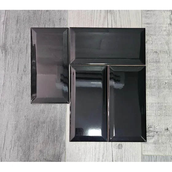 Cerámica Biselada Negra 10x20 Brillante Precio Por Mts2
