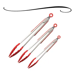 Jogo De 3 Pegador De Silicone Inox Salada Churrasco Cozinha Jogo De 3 Pegador De Silicone Inox Salada Churrasco Cozinha