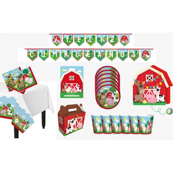 Pack Decoración Cumpleaños Animales Granja 6 Personas