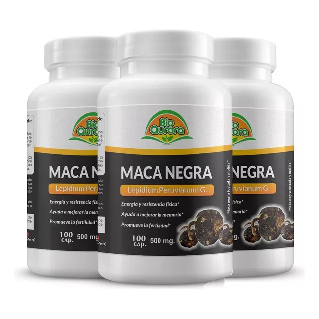Maca Negra Natural - Bio Aurora - 100caps X 500mg - Pack X 3