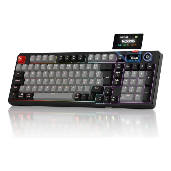Teclado Mecanico Sem Fio Abnt2 Com Tela Rgb, Teclado Bluetooth/2.4G /USB-C Com Anti Ghosting, Telcado Wirelss Switch Vermelho Para Jogos/Pc/Mac/Linux, Português Brasil