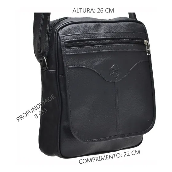 Bolsa Transversal Masculina Bolsa Pasta Carteiro Capanga Cor Preto Desenho do tecido visual couro