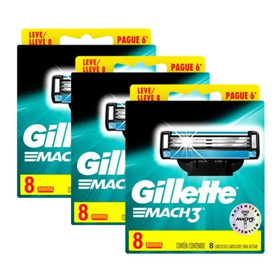 Kit Com 24 Cargas Gillette Mach3 Leve 8 Pague 6