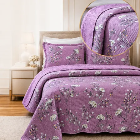 Kit Cobre Leito Super Queen 3 Peças Bordado Colcha Cama Luxo
