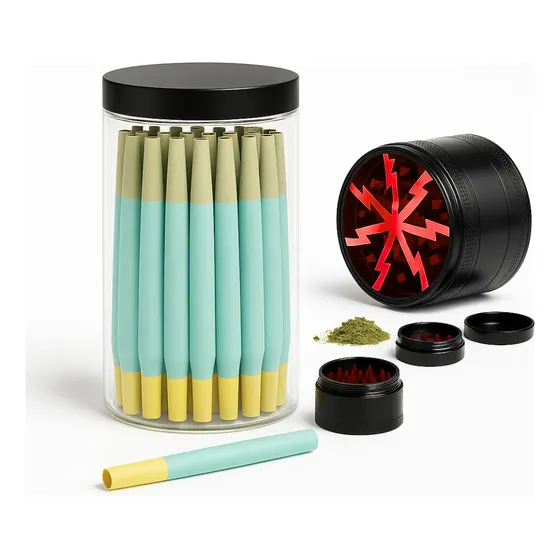 Set Grinder + 50 Conos Papel Rellena Forja Pre Rolado Molino Rojo Kit Forjar