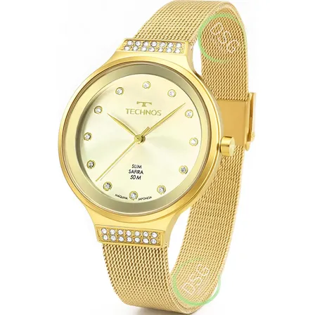 Relógio Feminino Technos Dourado Aço Inoxidável Vidro Safira Resistente Água Champanhe