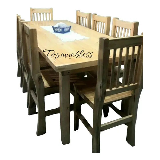 Mesa Quincho Jardin Patio Madera + 8 Sillas Modelo Hindu