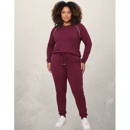 Conjunto Plus Size Feminino Moletinho Blusa E Calça Inverno G3 (48-50) Vinho