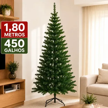 Árvore de Natal 1,80m Pinheiro Verde 450 Galhos Base de Ferro