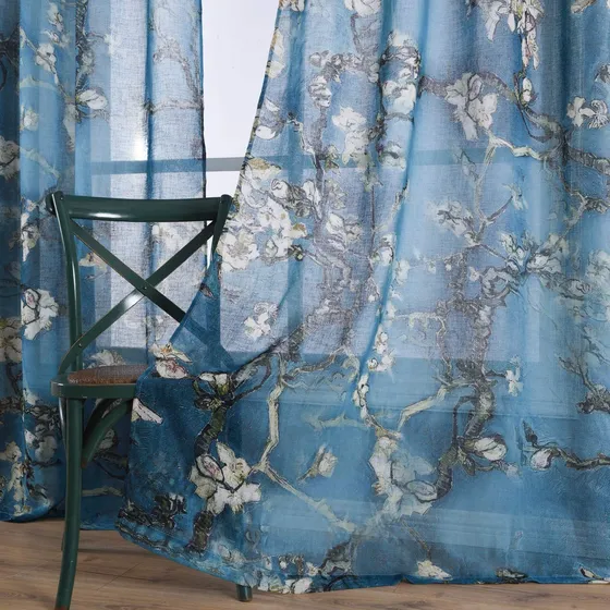 Cortinas Traslúcidas Estampado Flores Albaricoque Juego 2 Pa