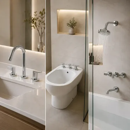 Griferia Sets Completo Hydros Viva Nova Para Baño Kit Lavatorio, Bidet y Ducha de Embutir 904211 Cromo