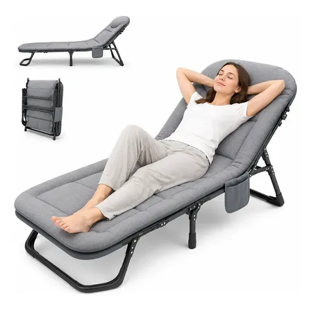 Cama Espreguiçadeira Dobrável Portátil Reclinável 5 Posições Cinza