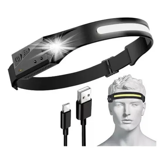 Linterna Banda Para Cabeza Led Camping Manos Libres Sensor Linterna Negro Luz Blanco