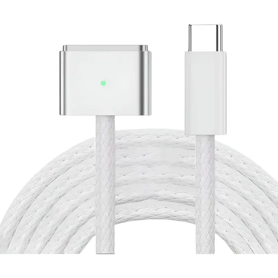 Mr. Gadgets Cable Usb-c Compatible Con Magsafe 3 (2 Metros) Pd 140w Magnético Trenzado Compatible Con Macbook Air/ Pro M2 M3 M4 Color Plata