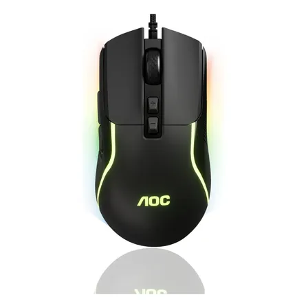 Mouse Gamer Aoc Rgb Óptico 7200dpi Usb Preto Ultra Leve 85g Preto