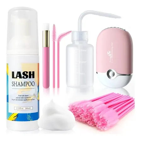 Kit Shampoo Espuma Para Pestañas Y Brocha Para Extensiones