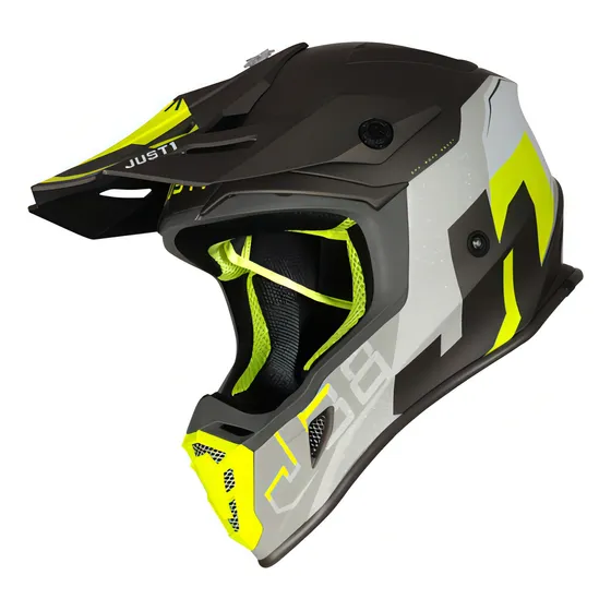 Casco enduro cross Just1 J38 Korner gris oscuro y amarillo flúo talla M