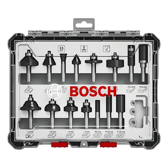Kit Set 15 Fresas Bosch Madera 1/4 PuLG Estuche