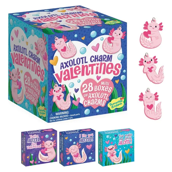 Tarjetas De San Valentin Para Niños Con Axolotl Y Cajas