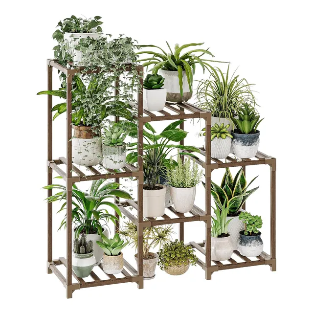 Soporte Estante De Plantas 3 Niveles En Madera Natural 
