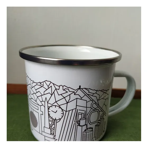 Tazas De Peltre Blancas Con Iconos De Caracas