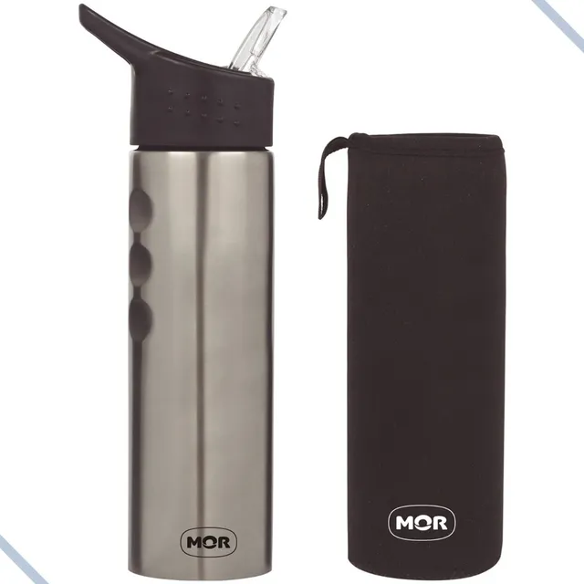 Garrafa Água De Aço Inox 750ml Mor Capa Neoprene Alça Academia Caminhada