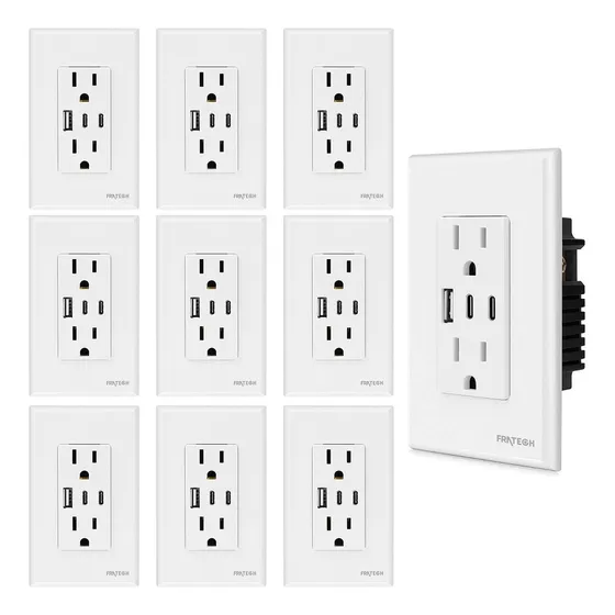 Pack 10 Contactos Duplex Con Puertos Usb-a Y Tipo-c. Color Blanco