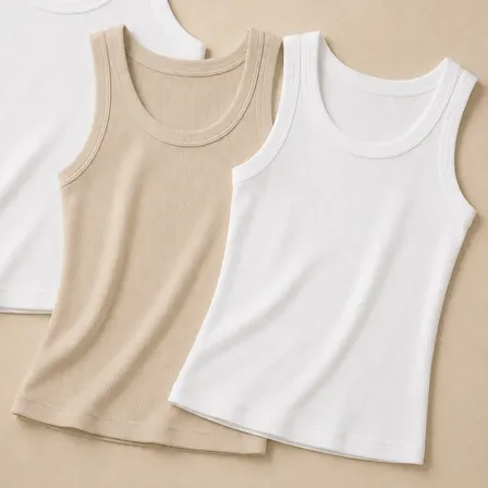 Kit 3 Blusas Femininas Regata Ribana Premium Canelada 2-branca-1-bege G Liso