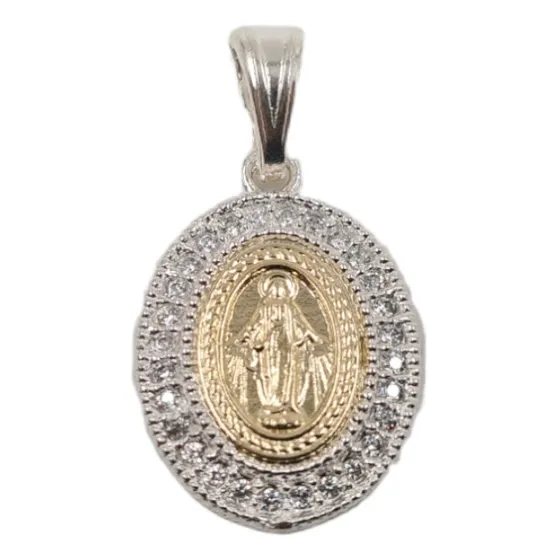 Colgante Virgen De Los Rayos Plata 925 Oro 14k Con Zircones